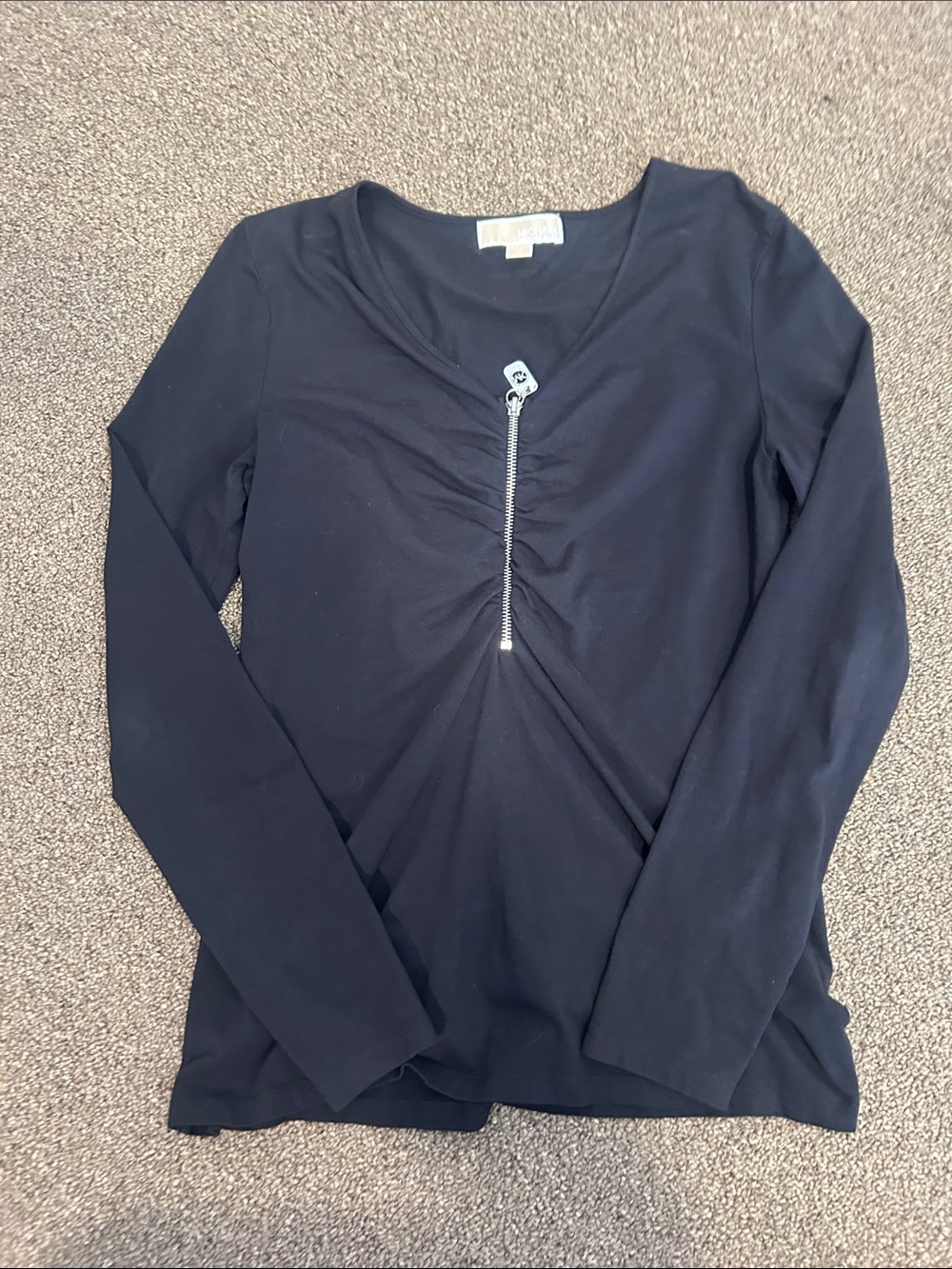 Michael Kors Black Long-Sleeve V-Neck Zip Top